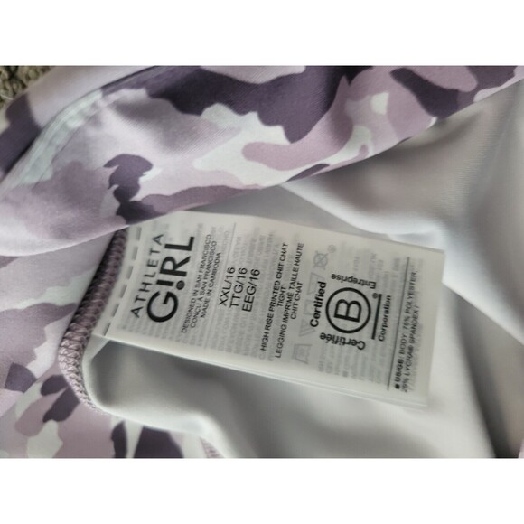 Athleta Girl High Rise Printed Chit Chat Leggins Fusion Camo Purple Size XXL/16 - Picture 7 of 11